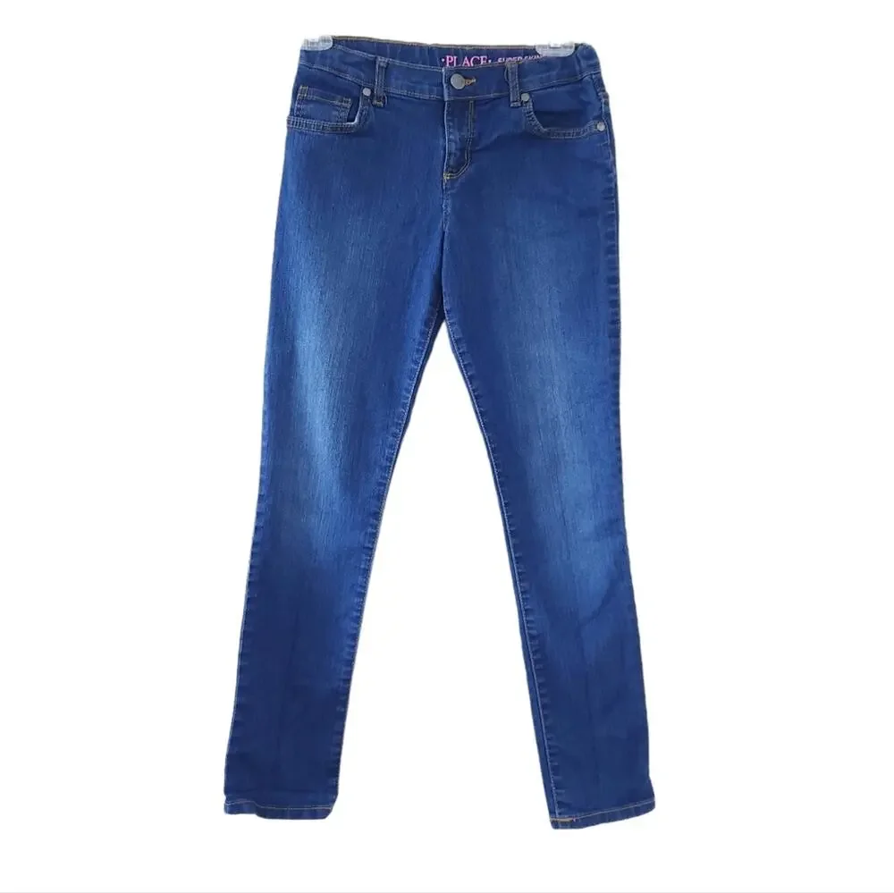 Children's Place Superskinny Jeans Size 12 Blue, Adjustable Waist, Excellent